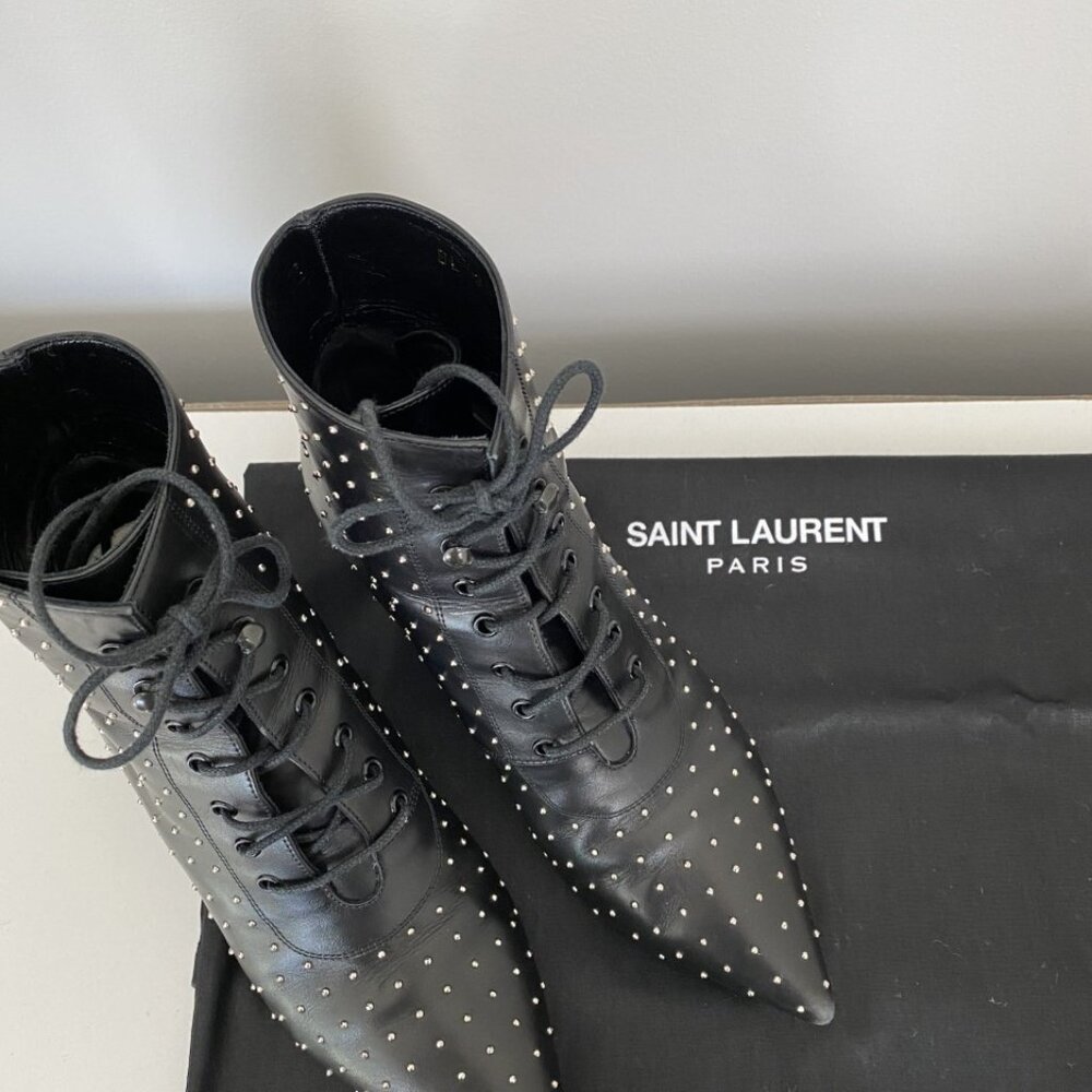 Saint Laurent Black Studded Ankle Boots